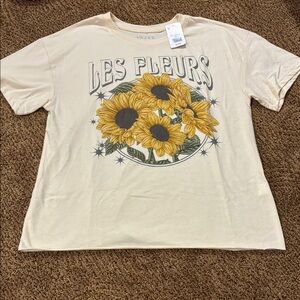 Awake Cream Tee with Sunflower Design